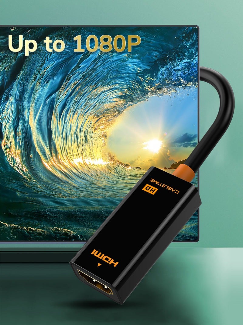 كابل تايم محول كابل تايم من منفذ العرض إلى منفذ HDMI، يدعم دقة Full HD (1920*1080 بكسل)/60 هرتز، غلاف من مادة PVC سوداء - Image 5